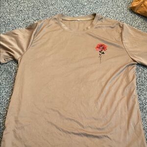 Men's Tan T-Shirt with Red Rose Design